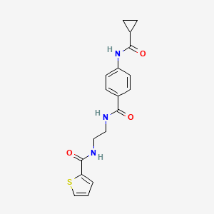 molecular formula C18H19N3O3S B6543455 4-cyclopropaneamido-N-{2-[(thiophen-2-yl)formamido]ethyl}benzamide CAS No. 1040674-05-2