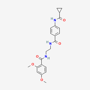 molecular formula C22H25N3O5 B6543469 4-cyclopropaneamido-N-{2-[(2,4-dimethoxyphenyl)formamido]ethyl}benzamide CAS No. 1021220-09-6