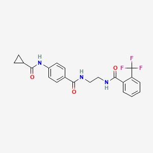 molecular formula C21H20F3N3O3 B6543470 4-cyclopropaneamido-N-(2-{[2-(trifluoromethyl)phenyl]formamido}ethyl)benzamide CAS No. 1021220-12-1