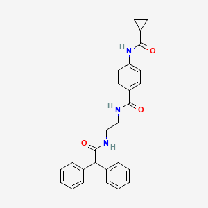molecular formula C27H27N3O3 B6543491 N-(4-{[2-(2,2-diphenylacetamido)ethyl]carbamoyl}phenyl)cyclopropanecarboxamide CAS No. 1021220-15-4