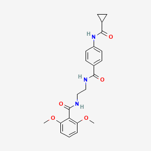 molecular formula C22H25N3O5 B6543528 N-{2-[(4-cyclopropaneamidophenyl)formamido]ethyl}-2,6-dimethoxybenzamide CAS No. 1021207-07-7