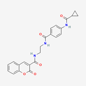 molecular formula C23H21N3O5 B6543530 4-cyclopropaneamido-N-{2-[(2-oxo-2H-chromen-3-yl)formamido]ethyl}benzamide CAS No. 1040674-69-8