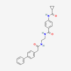 molecular formula C27H27N3O3 B6543545 N-(4-{[2-(2-{[1,1'-biphenyl]-4-yl}acetamido)ethyl]carbamoyl}phenyl)cyclopropanecarboxamide CAS No. 1040674-85-8