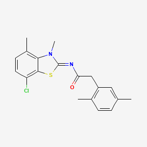 N-(7-chloro-3,4-dimethyl-2,3-dihydro-1,3-benzothiazol-2-ylidene)-2-(2,5-dimethylphenyl)acetamide