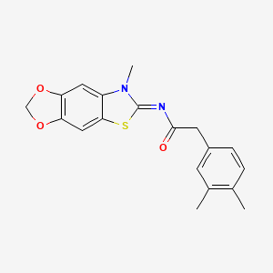 2-(3,4-dimethylphenyl)-N-{12-methyl-4,6-dioxa-10-thia-12-azatricyclo[7.3.0.0^{3,7}]dodeca-1(9),2,7-trien-11-ylidene}acetamide