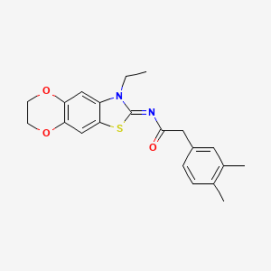 molecular formula C21H22N2O3S B6543694 2-(3,4-dimethylphenyl)-N-{6-ethyl-10,13-dioxa-4-thia-6-azatricyclo[7.4.0.0^{3,7}]trideca-1,3(7),8-trien-5-ylidene}acetamide CAS No. 1005994-37-5