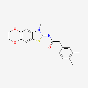 2-(3,4-dimethylphenyl)-N-{6-methyl-10,13-dioxa-4-thia-6-azatricyclo[7.4.0.0^{3,7}]trideca-1,3(7),8-trien-5-ylidene}acetamide