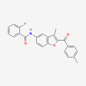 B6544278 2-fluoro-N-[3-methyl-2-(4-methylbenzoyl)-1-benzofuran-5-yl]benzamide CAS No. 929471-44-3