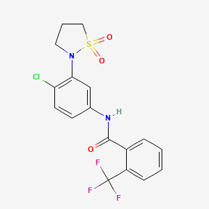 molecular formula C17H14ClF3N2O3S B6544659 N-[4-chloro-3-(1,1-dioxo-1lambda6,2-thiazolidin-2-yl)phenyl]-2-(trifluoromethyl)benzamide CAS No. 946261-78-5