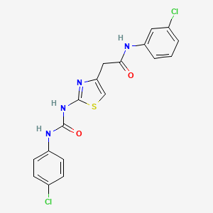 molecular formula C18H14Cl2N4O2S B6545207 N-(3-chlorophenyl)-2-(2-{[(4-chlorophenyl)carbamoyl]amino}-1,3-thiazol-4-yl)acetamide CAS No. 946224-93-7