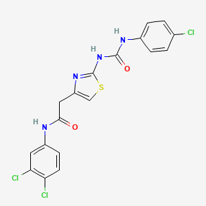 molecular formula C18H13Cl3N4O2S B6545227 2-(2-{[(4-chlorophenyl)carbamoyl]amino}-1,3-thiazol-4-yl)-N-(3,4-dichlorophenyl)acetamide CAS No. 946225-05-4