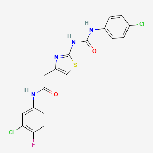 molecular formula C18H13Cl2FN4O2S B6545232 N-(3-chloro-4-fluorophenyl)-2-(2-{[(4-chlorophenyl)carbamoyl]amino}-1,3-thiazol-4-yl)acetamide CAS No. 946250-55-1