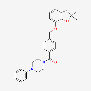 molecular formula C28H30N2O3 B6545594 1-(4-{[(2,2-dimethyl-2,3-dihydro-1-benzofuran-7-yl)oxy]methyl}benzoyl)-4-phenylpiperazine CAS No. 946275-24-7