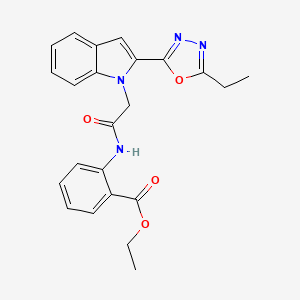 ethyl 2-{2-[2-(5-ethyl-1,3,4-oxadiazol-2-yl)-1H-indol-1-yl]acetamido}benzoate