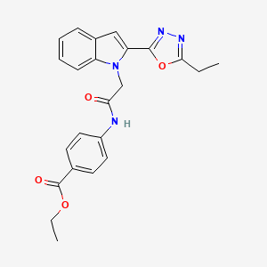 molecular formula C23H22N4O4 B6545991 ethyl 4-{2-[2-(5-ethyl-1,3,4-oxadiazol-2-yl)-1H-indol-1-yl]acetamido}benzoate CAS No. 946256-71-9