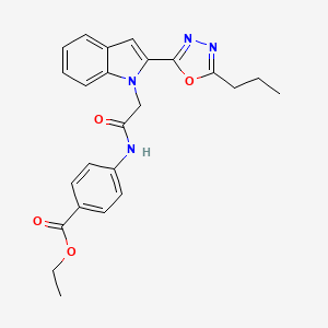 molecular formula C24H24N4O4 B6546018 ethyl 4-{2-[2-(5-propyl-1,3,4-oxadiazol-2-yl)-1H-indol-1-yl]acetamido}benzoate CAS No. 946381-81-3