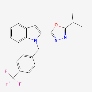 molecular formula C21H18F3N3O B6546046 2-[5-(propan-2-yl)-1,3,4-oxadiazol-2-yl]-1-{[4-(trifluoromethyl)phenyl]methyl}-1H-indole CAS No. 946335-80-4