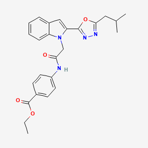 B6546073 ethyl 4-(2-{2-[5-(2-methylpropyl)-1,3,4-oxadiazol-2-yl]-1H-indol-1-yl}acetamido)benzoate CAS No. 946280-30-4