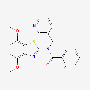 molecular formula C22H18FN3O3S B6546156 N-(4,7-dimethoxy-1,3-benzothiazol-2-yl)-2-fluoro-N-[(pyridin-3-yl)methyl]benzamide CAS No. 895432-86-7