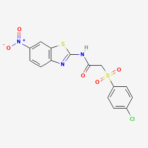 molecular formula C15H10ClN3O5S2 B6546183 2-(4-chlorobenzenesulfonyl)-N-(6-nitro-1,3-benzothiazol-2-yl)acetamide CAS No. 895456-97-0