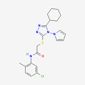 molecular formula C21H24ClN5OS B6546233 N-(5-chloro-2-methylphenyl)-2-{[5-cyclohexyl-4-(1H-pyrrol-1-yl)-4H-1,2,4-triazol-3-yl]sulfanyl}acetamide CAS No. 896311-51-6