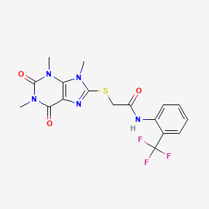 molecular formula C17H16F3N5O3S B6546316 N-[2-(trifluoromethyl)phenyl]-2-[(1,3,9-trimethyl-2,6-dioxo-2,3,6,9-tetrahydro-1H-purin-8-yl)sulfanyl]acetamide CAS No. 886904-49-0