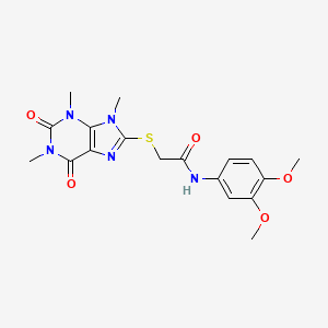 molecular formula C18H21N5O5S B6546335 N-(3,4-dimethoxyphenyl)-2-[(1,3,9-trimethyl-2,6-dioxo-2,3,6,9-tetrahydro-1H-purin-8-yl)sulfanyl]acetamide CAS No. 897453-28-0