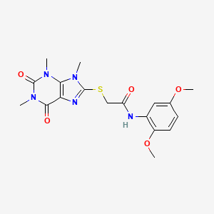 molecular formula C18H21N5O5S B6546341 N-(2,5-dimethoxyphenyl)-2-[(1,3,9-trimethyl-2,6-dioxo-2,3,6,9-tetrahydro-1H-purin-8-yl)sulfanyl]acetamide CAS No. 897453-31-5