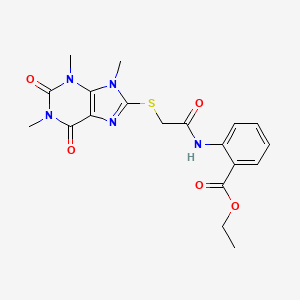 molecular formula C19H21N5O5S B6546349 ethyl 2-{2-[(1,3,9-trimethyl-2,6-dioxo-2,3,6,9-tetrahydro-1H-purin-8-yl)sulfanyl]acetamido}benzoate CAS No. 897453-46-2