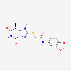 molecular formula C17H17N5O5S B6546356 N-(2H-1,3-benzodioxol-5-yl)-2-[(1,3,9-trimethyl-2,6-dioxo-2,3,6,9-tetrahydro-1H-purin-8-yl)sulfanyl]acetamide CAS No. 897453-36-0