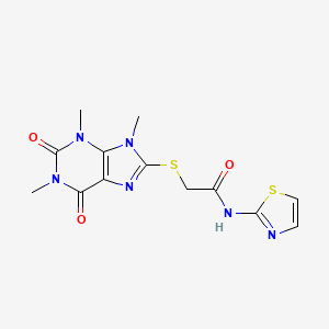 molecular formula C13H14N6O3S2 B6546373 N-(1,3-thiazol-2-yl)-2-[(1,3,9-trimethyl-2,6-dioxo-2,3,6,9-tetrahydro-1H-purin-8-yl)sulfanyl]acetamide CAS No. 897453-84-8
