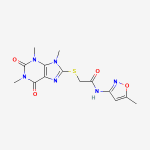 molecular formula C14H16N6O4S B6546374 N-(5-methyl-1,2-oxazol-3-yl)-2-[(1,3,9-trimethyl-2,6-dioxo-2,3,6,9-tetrahydro-1H-purin-8-yl)sulfanyl]acetamide CAS No. 897453-82-6