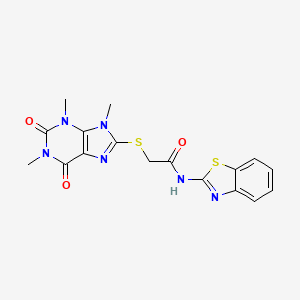 molecular formula C17H16N6O3S2 B6546378 N-(1,3-benzothiazol-2-yl)-2-[(1,3,9-trimethyl-2,6-dioxo-2,3,6,9-tetrahydro-1H-purin-8-yl)sulfanyl]acetamide CAS No. 897453-87-1