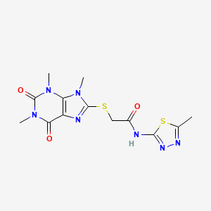 molecular formula C13H15N7O3S2 B6546394 N-(5-methyl-1,3,4-thiadiazol-2-yl)-2-[(1,3,9-trimethyl-2,6-dioxo-2,3,6,9-tetrahydro-1H-purin-8-yl)sulfanyl]acetamide CAS No. 897453-91-7