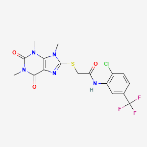 molecular formula C17H15ClF3N5O3S B6546408 N-[2-chloro-5-(trifluoromethyl)phenyl]-2-[(1,3,9-trimethyl-2,6-dioxo-2,3,6,9-tetrahydro-1H-purin-8-yl)sulfanyl]acetamide CAS No. 897454-39-6