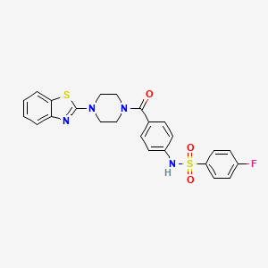 molecular formula C24H21FN4O3S2 B6546449 N-{4-[4-(1,3-benzothiazol-2-yl)piperazine-1-carbonyl]phenyl}-4-fluorobenzene-1-sulfonamide CAS No. 886907-59-1