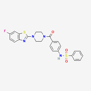 molecular formula C24H21FN4O3S2 B6546467 N-{4-[4-(6-fluoro-1,3-benzothiazol-2-yl)piperazine-1-carbonyl]phenyl}benzenesulfonamide CAS No. 886901-88-8