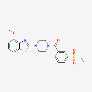molecular formula C21H23N3O4S2 B6546491 2-{4-[3-(ethanesulfonyl)benzoyl]piperazin-1-yl}-4-methoxy-1,3-benzothiazole CAS No. 886929-46-0