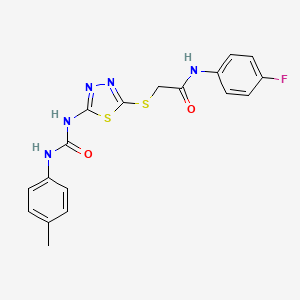 molecular formula C18H16FN5O2S2 B6546523 N-(4-fluorophenyl)-2-[(5-{[(4-methylphenyl)carbamoyl]amino}-1,3,4-thiadiazol-2-yl)sulfanyl]acetamide CAS No. 946320-79-2