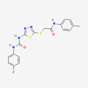 molecular formula C18H16FN5O2S2 B6546524 2-[(5-{[(4-fluorophenyl)carbamoyl]amino}-1,3,4-thiadiazol-2-yl)sulfanyl]-N-(4-methylphenyl)acetamide CAS No. 886935-31-5
