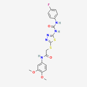 molecular formula C19H18FN5O4S2 B6546528 N-(3,4-dimethoxyphenyl)-2-[(5-{[(4-fluorophenyl)carbamoyl]amino}-1,3,4-thiadiazol-2-yl)sulfanyl]acetamide CAS No. 886935-71-3