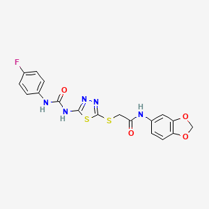 molecular formula C18H14FN5O4S2 B6546533 N-(2H-1,3-benzodioxol-5-yl)-2-[(5-{[(4-fluorophenyl)carbamoyl]amino}-1,3,4-thiadiazol-2-yl)sulfanyl]acetamide CAS No. 886935-76-8