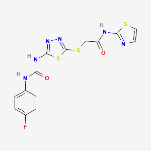 molecular formula C14H11FN6O2S3 B6546547 2-[(5-{[(4-fluorophenyl)carbamoyl]amino}-1,3,4-thiadiazol-2-yl)sulfanyl]-N-(1,3-thiazol-2-yl)acetamide CAS No. 886936-71-6