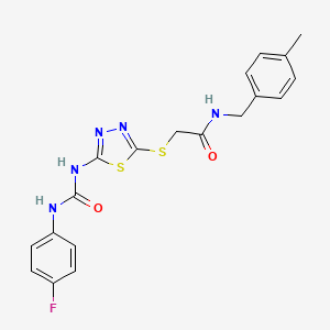 molecular formula C19H18FN5O2S2 B6546554 2-[(5-{[(4-fluorophenyl)carbamoyl]amino}-1,3,4-thiadiazol-2-yl)sulfanyl]-N-[(4-methylphenyl)methyl]acetamide CAS No. 886936-91-0