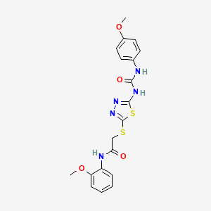 molecular formula C19H19N5O4S2 B6546557 N-(2-methoxyphenyl)-2-[(5-{[(4-methoxyphenyl)carbamoyl]amino}-1,3,4-thiadiazol-2-yl)sulfanyl]acetamide CAS No. 946350-09-0
