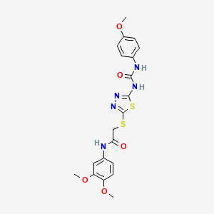 molecular formula C20H21N5O5S2 B6546562 N-(3,4-dimethoxyphenyl)-2-[(5-{[(4-methoxyphenyl)carbamoyl]amino}-1,3,4-thiadiazol-2-yl)sulfanyl]acetamide CAS No. 946290-19-3