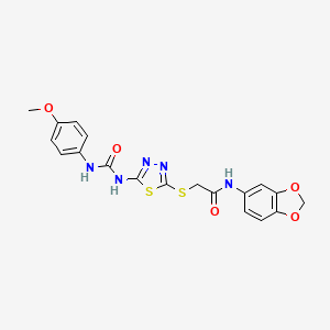 molecular formula C19H17N5O5S2 B6546566 N-(2H-1,3-benzodioxol-5-yl)-2-[(5-{[(4-methoxyphenyl)carbamoyl]amino}-1,3,4-thiadiazol-2-yl)sulfanyl]acetamide CAS No. 946216-24-6