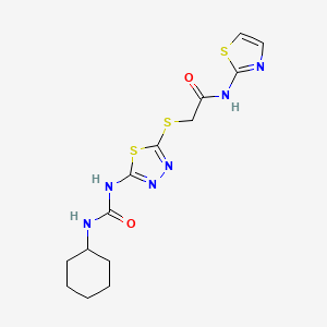 2-({5-[(cyclohexylcarbamoyl)amino]-1,3,4-thiadiazol-2-yl}sulfanyl)-N-(1,3-thiazol-2-yl)acetamide