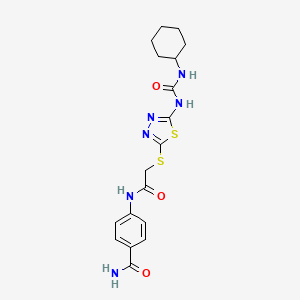 4-[2-({5-[(cyclohexylcarbamoyl)amino]-1,3,4-thiadiazol-2-yl}sulfanyl)acetamido]benzamide