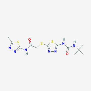 molecular formula C12H17N7O2S3 B6546625 2-({5-[(tert-butylcarbamoyl)amino]-1,3,4-thiadiazol-2-yl}sulfanyl)-N-(5-methyl-1,3,4-thiadiazol-2-yl)acetamide CAS No. 886941-27-1